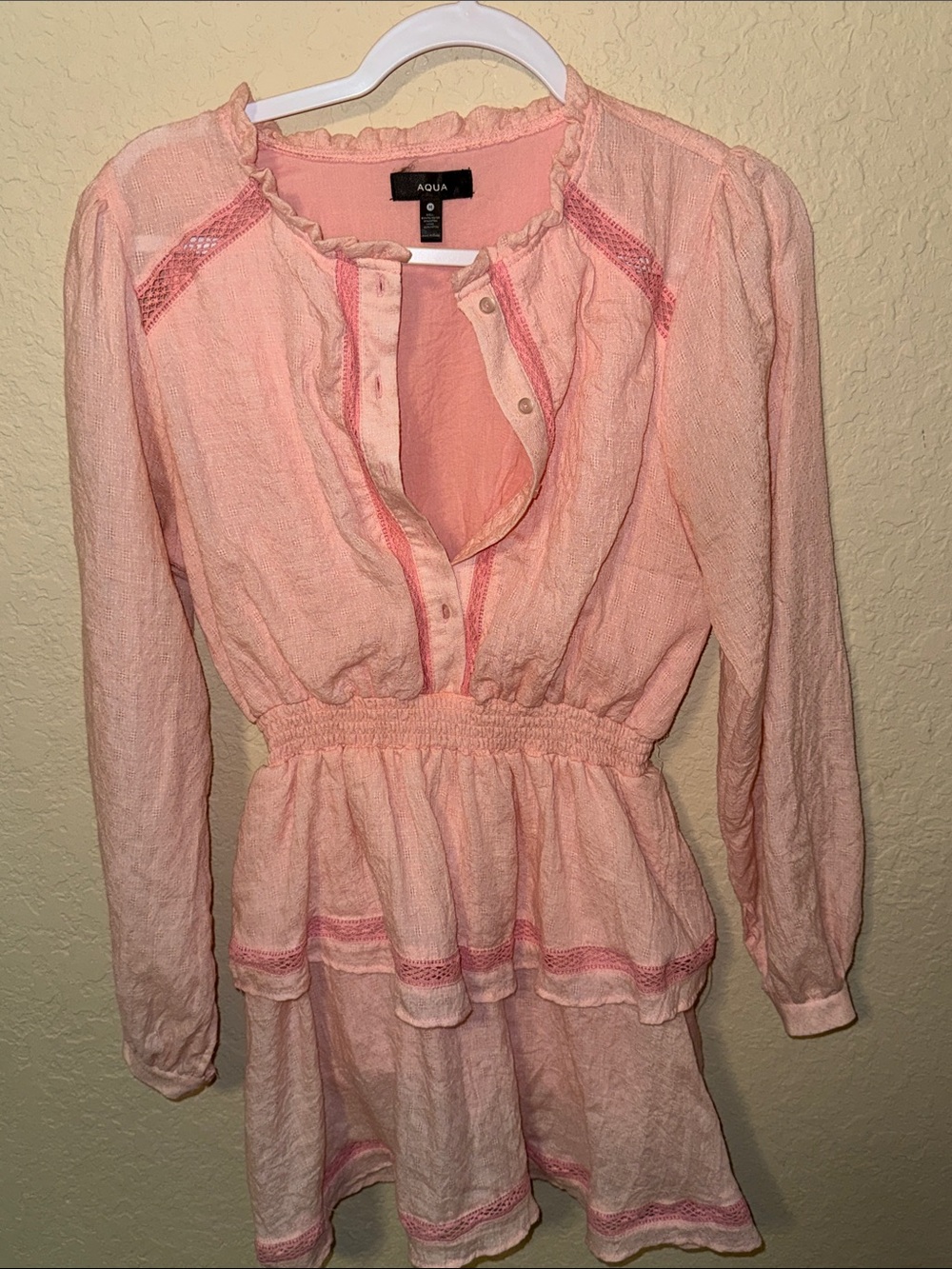 Aqua Peach Tunic Dress with Pink Lace Trim